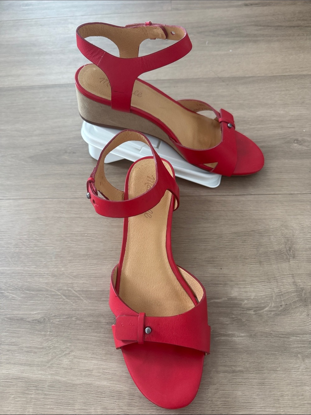 Madewell Red Leather and Suede Sandals